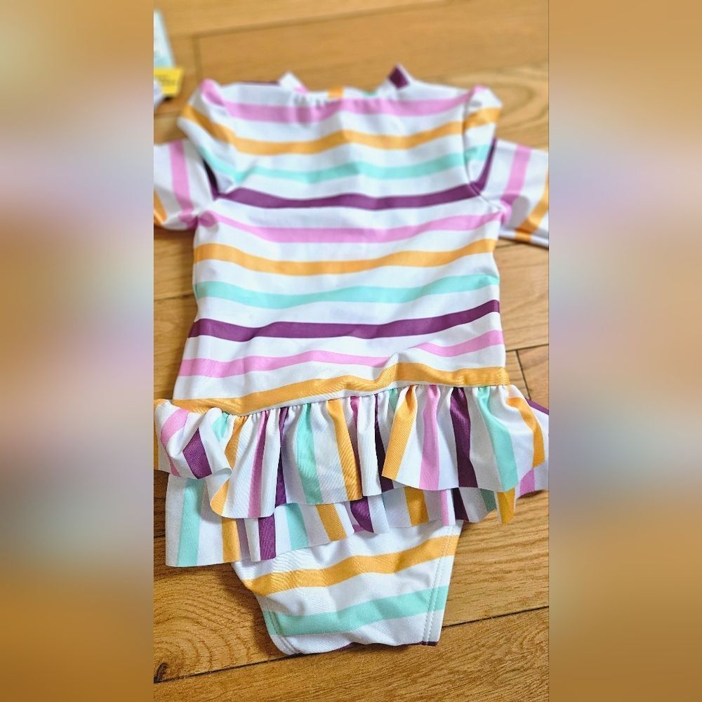 Cat & Jack Multicolor Striped Kids Swim Rashguard - Picture 2 of 4
